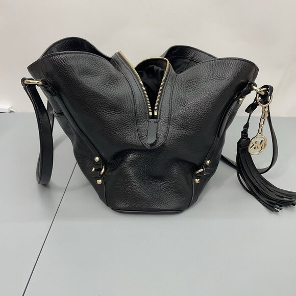 Michael Kors Carrie Shoulder Bag Tote Large Pebbled Leather Black - Picture 7 of 16